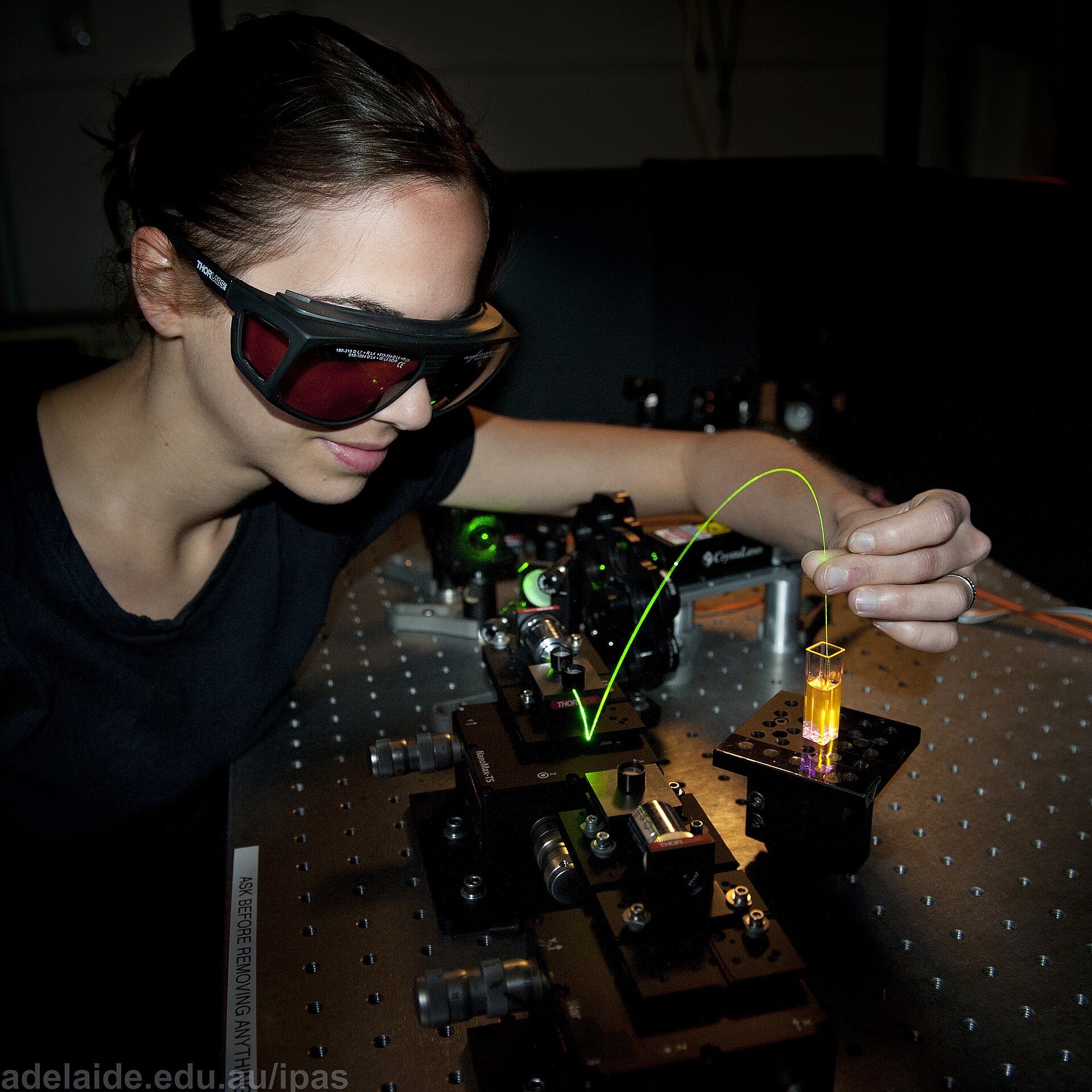 Illuminated optical fibre at the Institute for Photonics and Advanced Sensing, University of Adelaide. Fibre like this carries today's quantum key distribution.